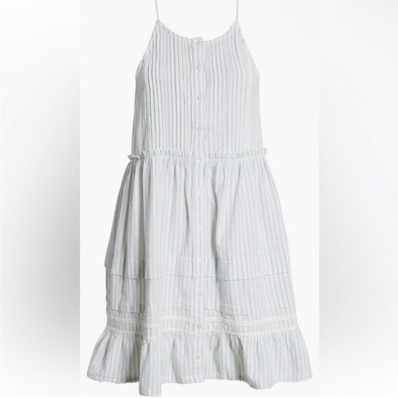 Free People NWT Desert Days Striped Cotton Mini Dress in Ivory/Light Blue Medium - Picture 7 of 8